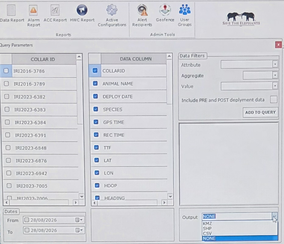 Export type options in Savannah Data Manager